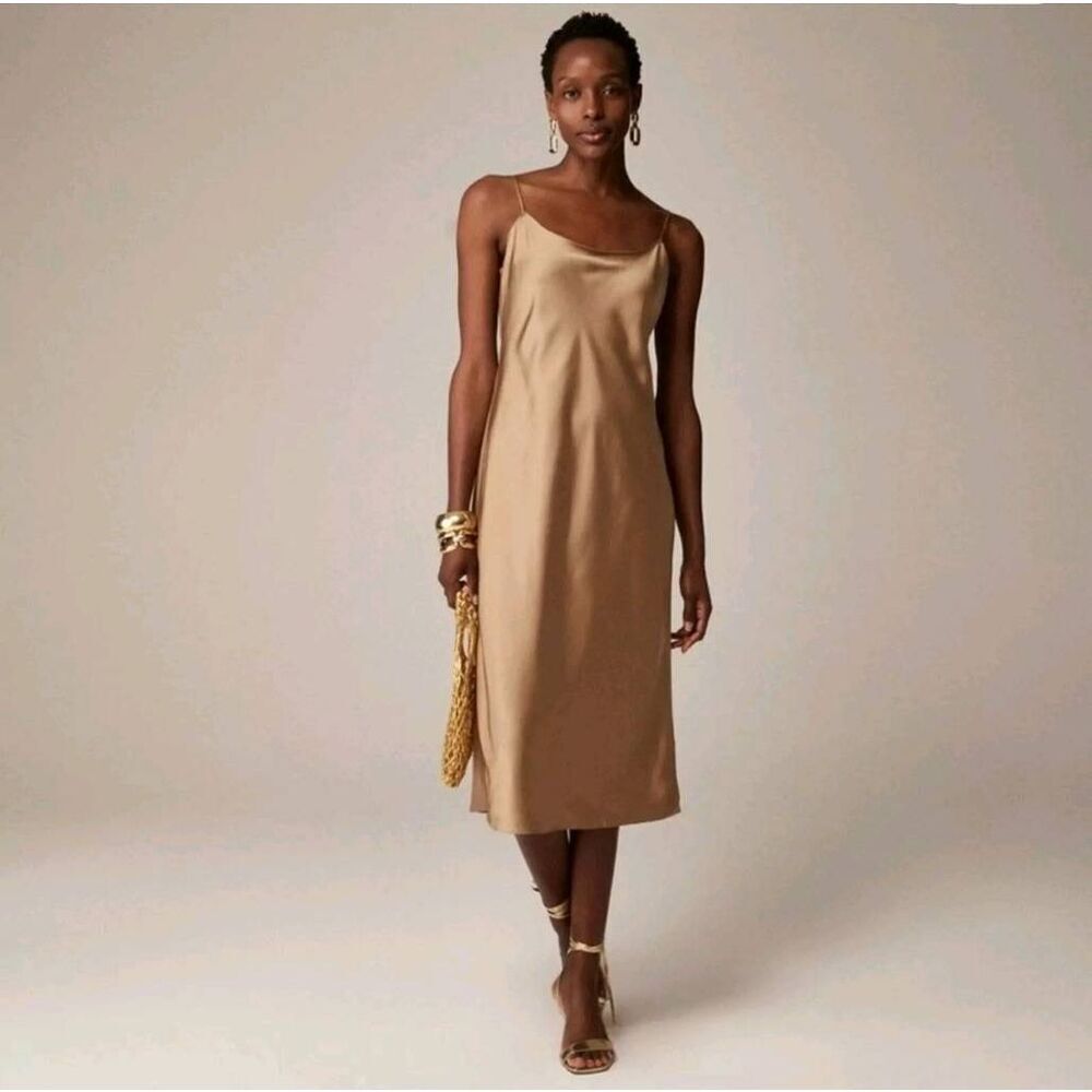 J Crew Gwyneth Slip Dress Camel Luster Charmeuse Size 4